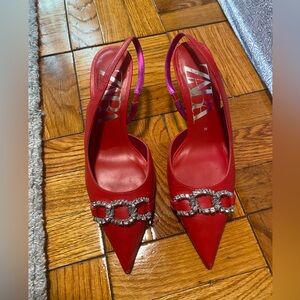 Red Zara kitten heels size 39